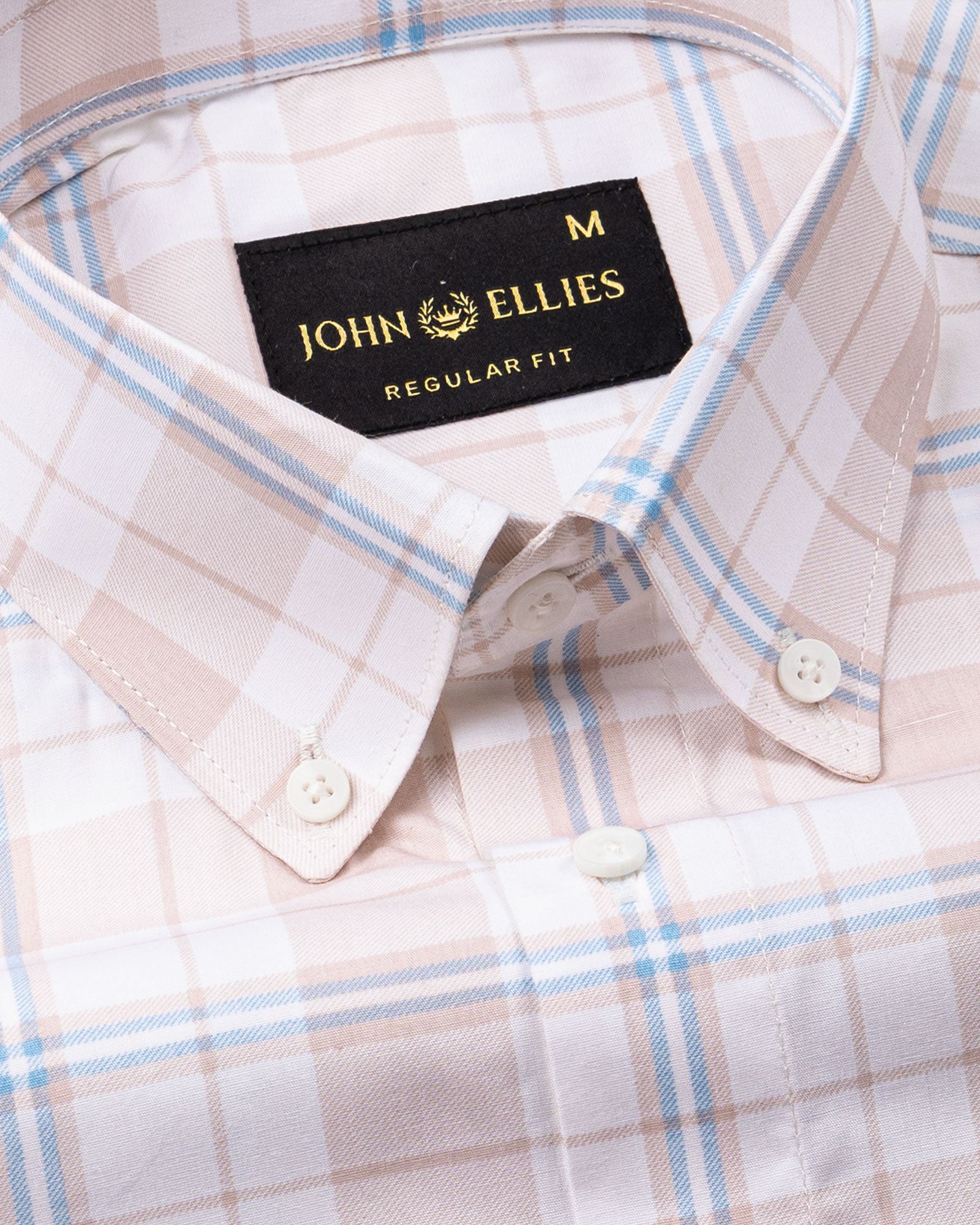 Gogh Peach Check Button Down Cotton Shirt - John Ellies