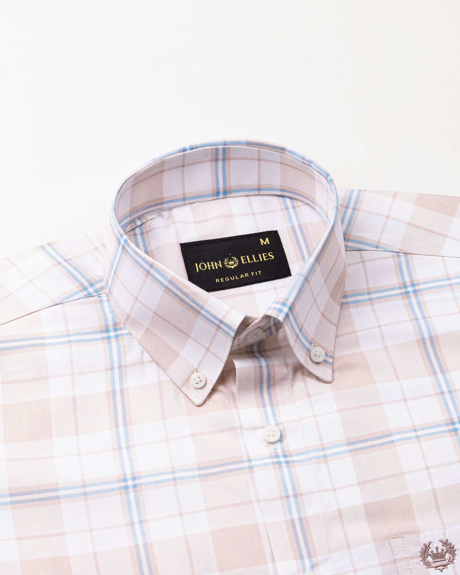 Gogh Peach Check Button Down Cotton Shirt - John Ellies