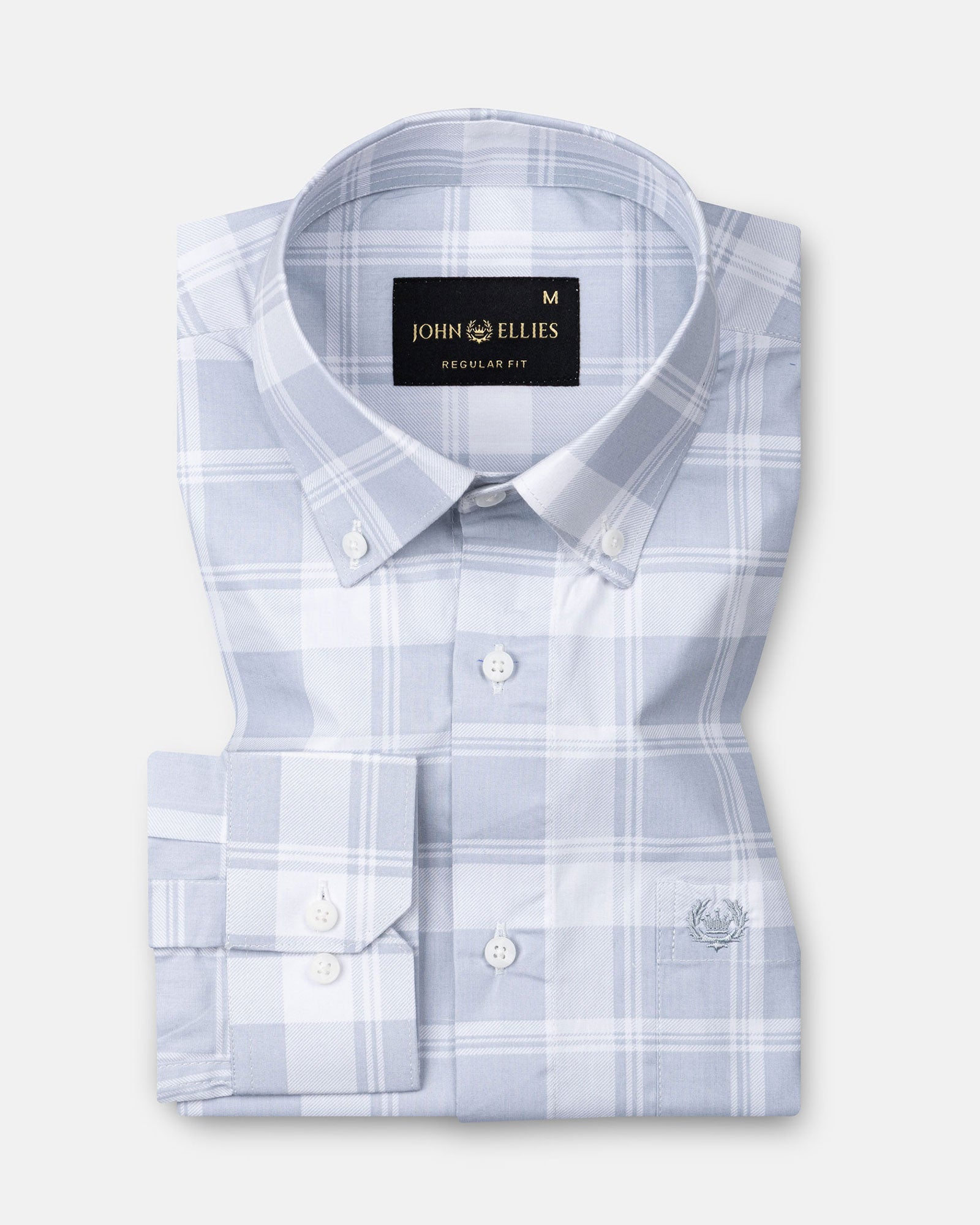 Gogh Soft Grey Check Button Down Cotton Shirt - John Ellies