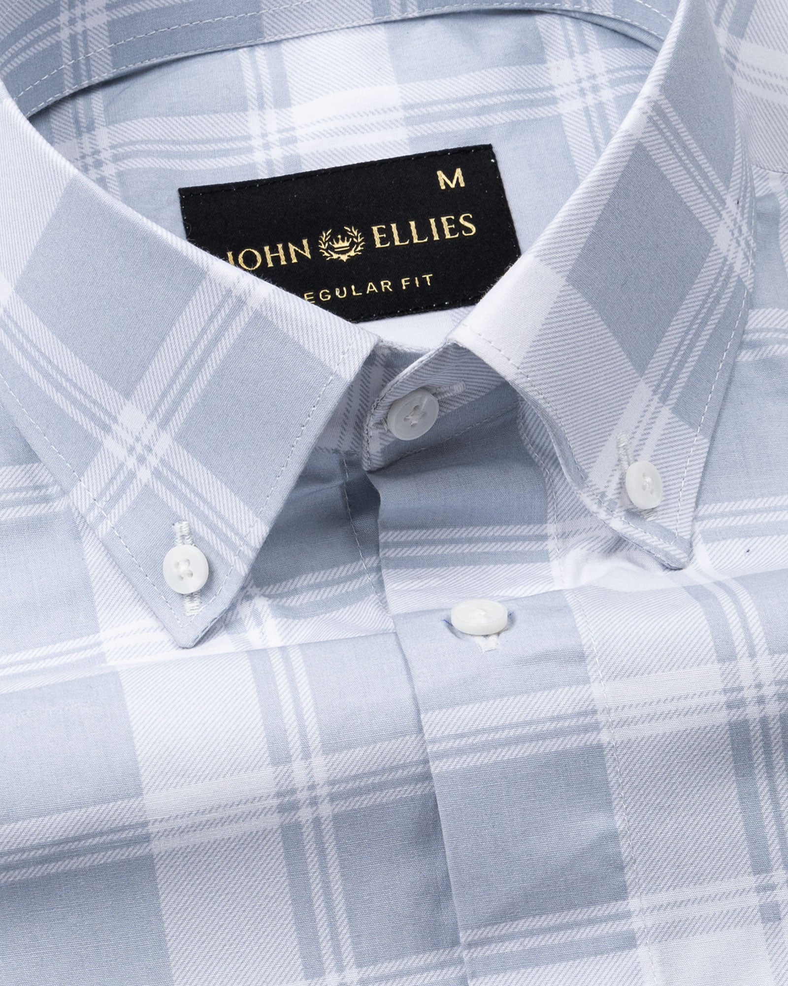 Gogh Soft Grey Check Button Down Cotton Shirt - John Ellies
