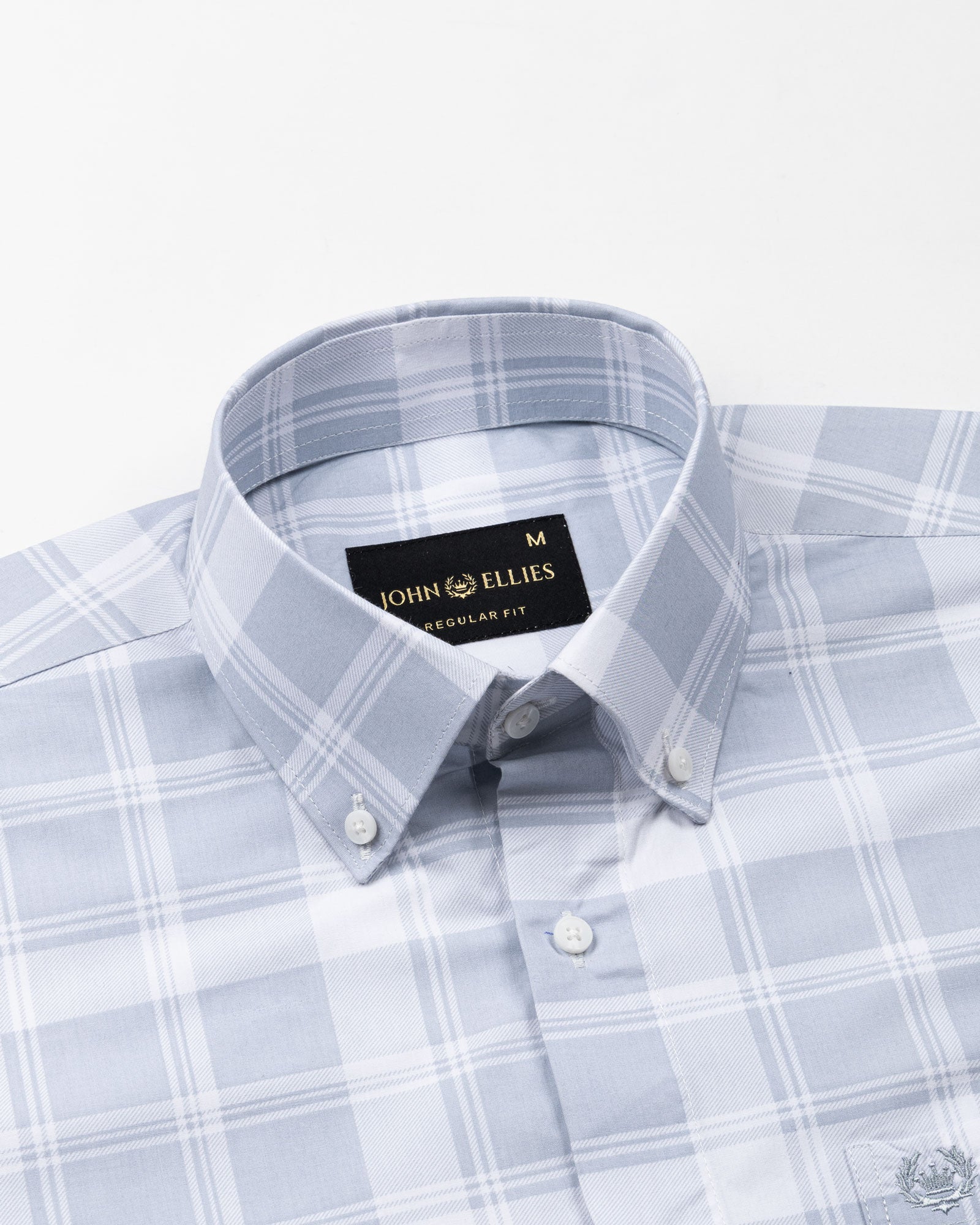 Gogh Soft Grey Check Button Down Cotton Shirt - John Ellies
