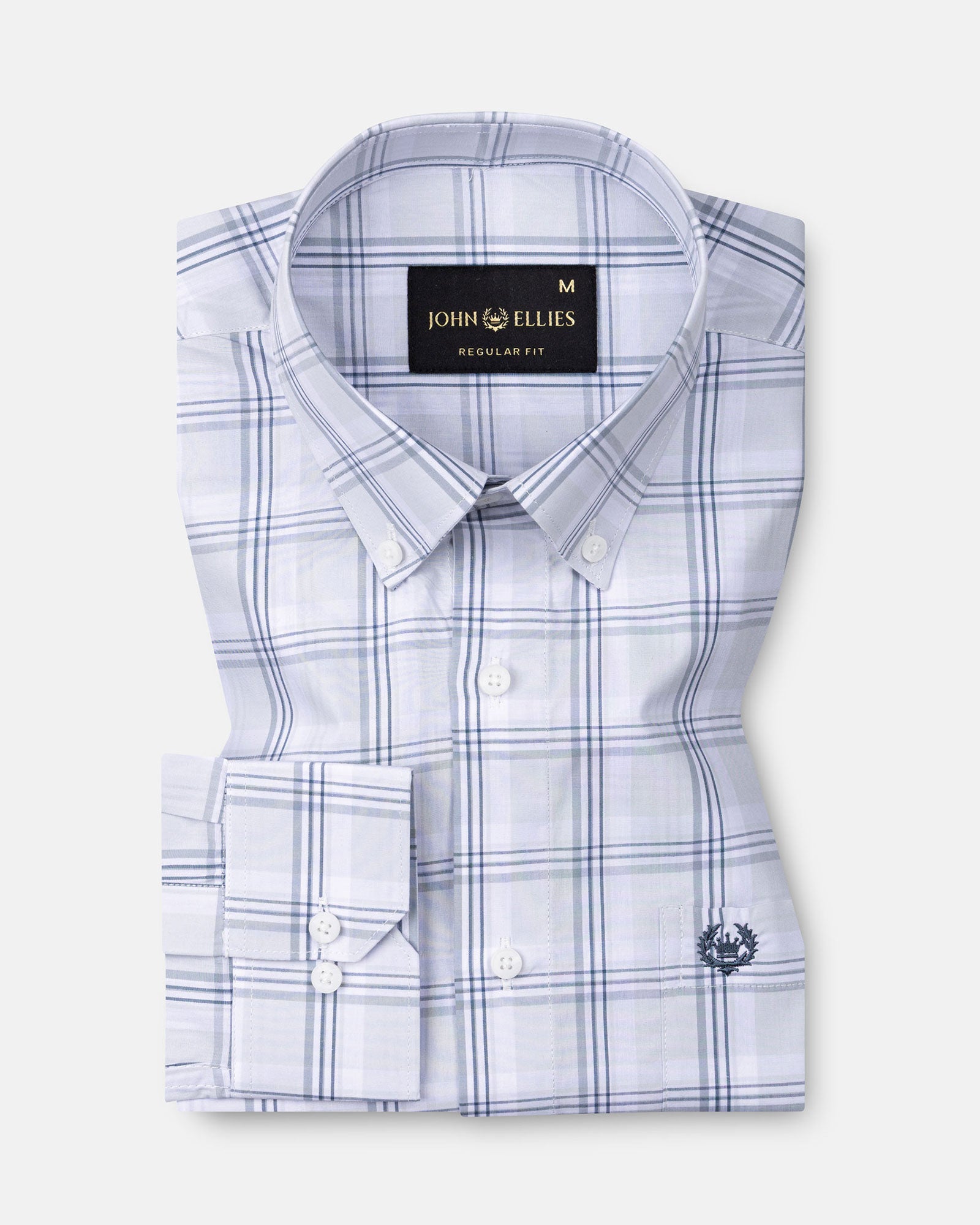 Gogh Silver Check Button Down Cotton Shirt - John Ellies