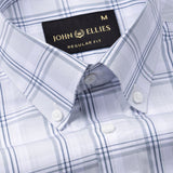 Gogh Silver Check Button Down Cotton Shirt - John Ellies
