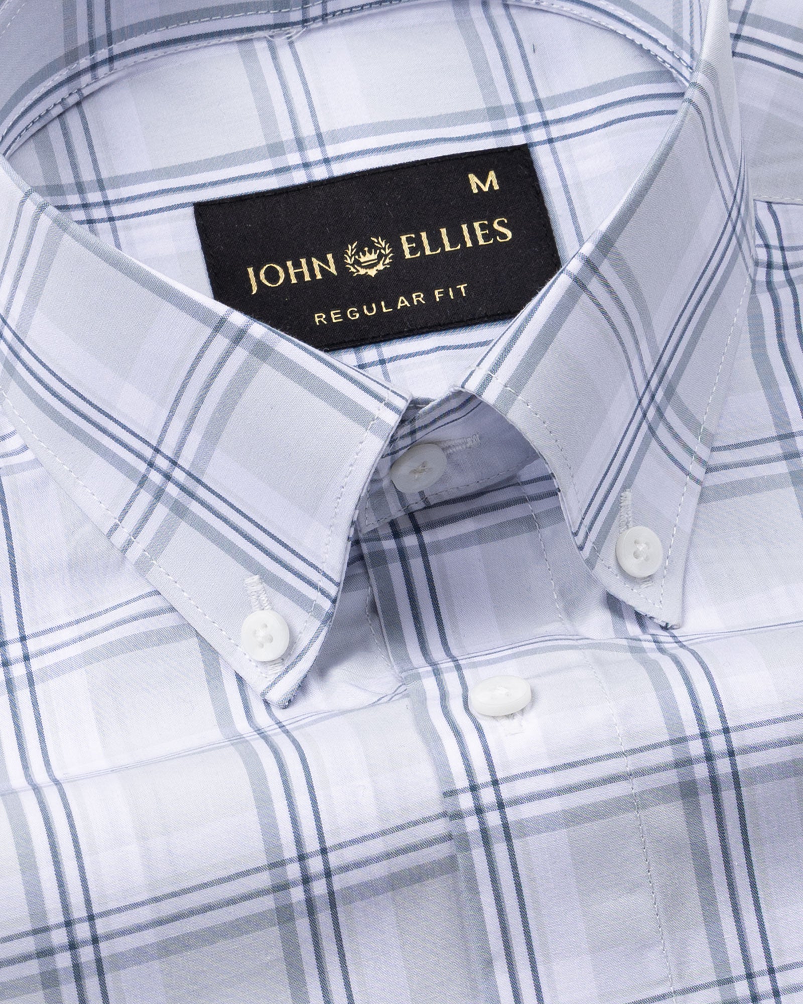 Gogh Silver Check Button Down Cotton Shirt - John Ellies