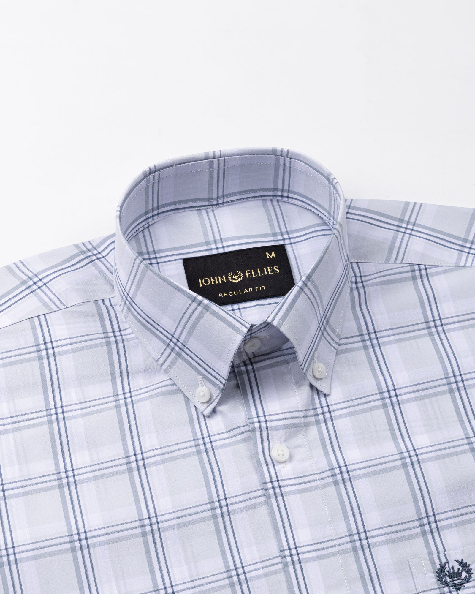 Gogh Silver Check Button Down Cotton Shirt - John Ellies