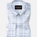 Gogh Steel Blue Check Button Down Cotton Shirt - John Ellies