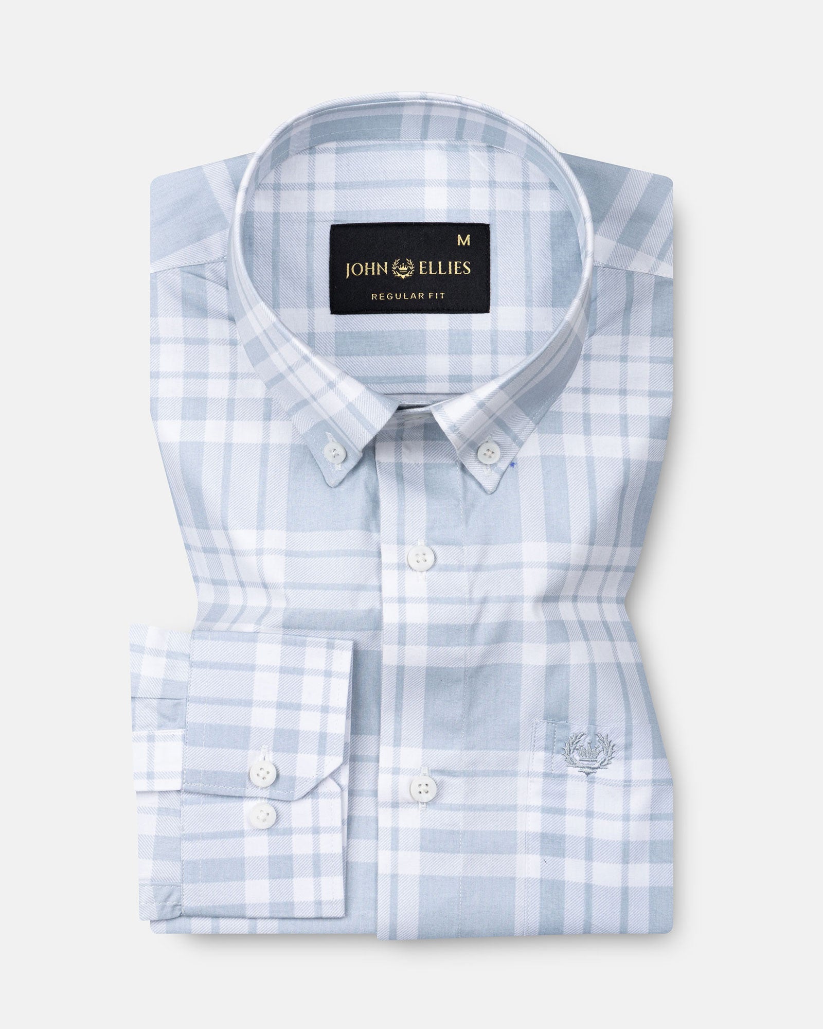 Gogh Steel Blue Check Button Down Cotton Shirt - John Ellies