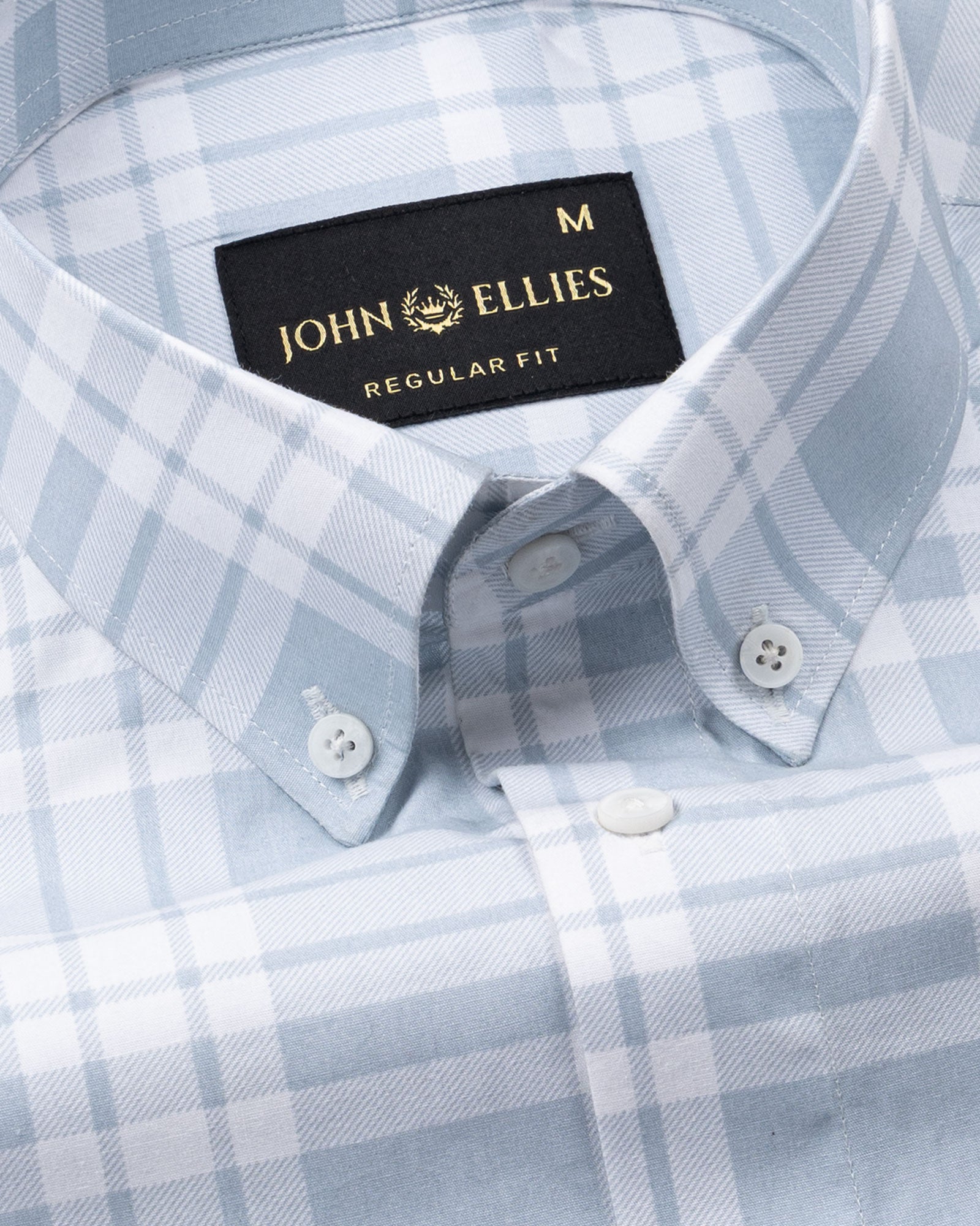 Gogh Steel Blue Check Button Down Cotton Shirt - John Ellies