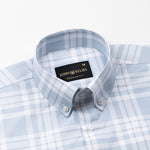 Gogh Steel Blue Check Button Down Cotton Shirt - John Ellies