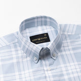 Gogh Steel Blue Check Button Down Cotton Shirt - John Ellies