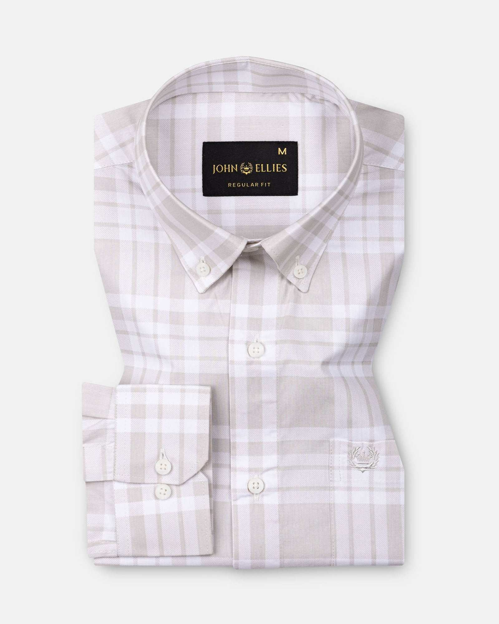 Gogh Cream Check Button Down Cotton Shirt - John Ellies