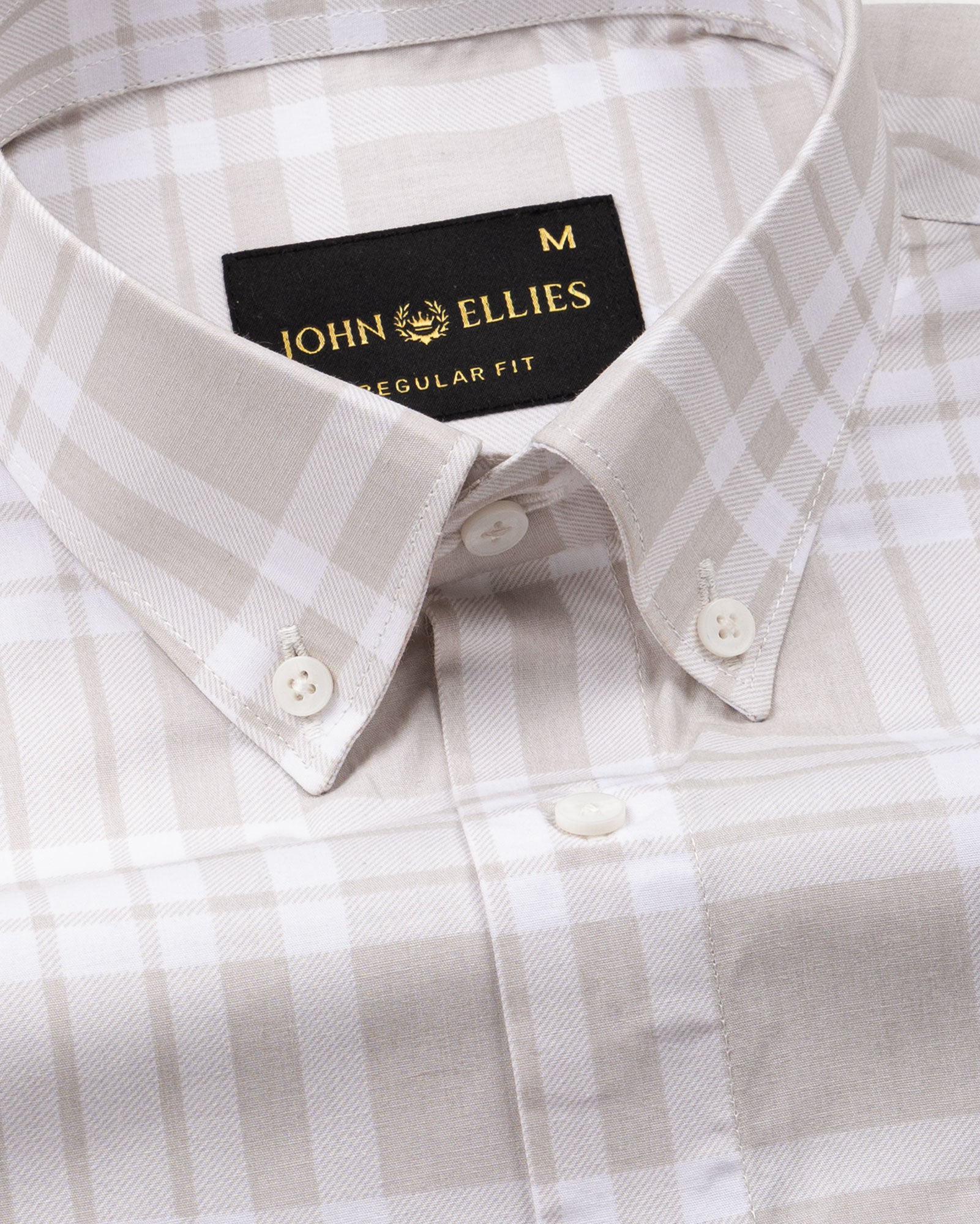 Gogh Cream Check Button Down Cotton Shirt - John Ellies