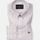 Kalom Brown Stripes Button Down Cotton Shirt - John Ellies