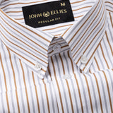 Kalom Brown Stripes Button Down Cotton Shirt - John Ellies