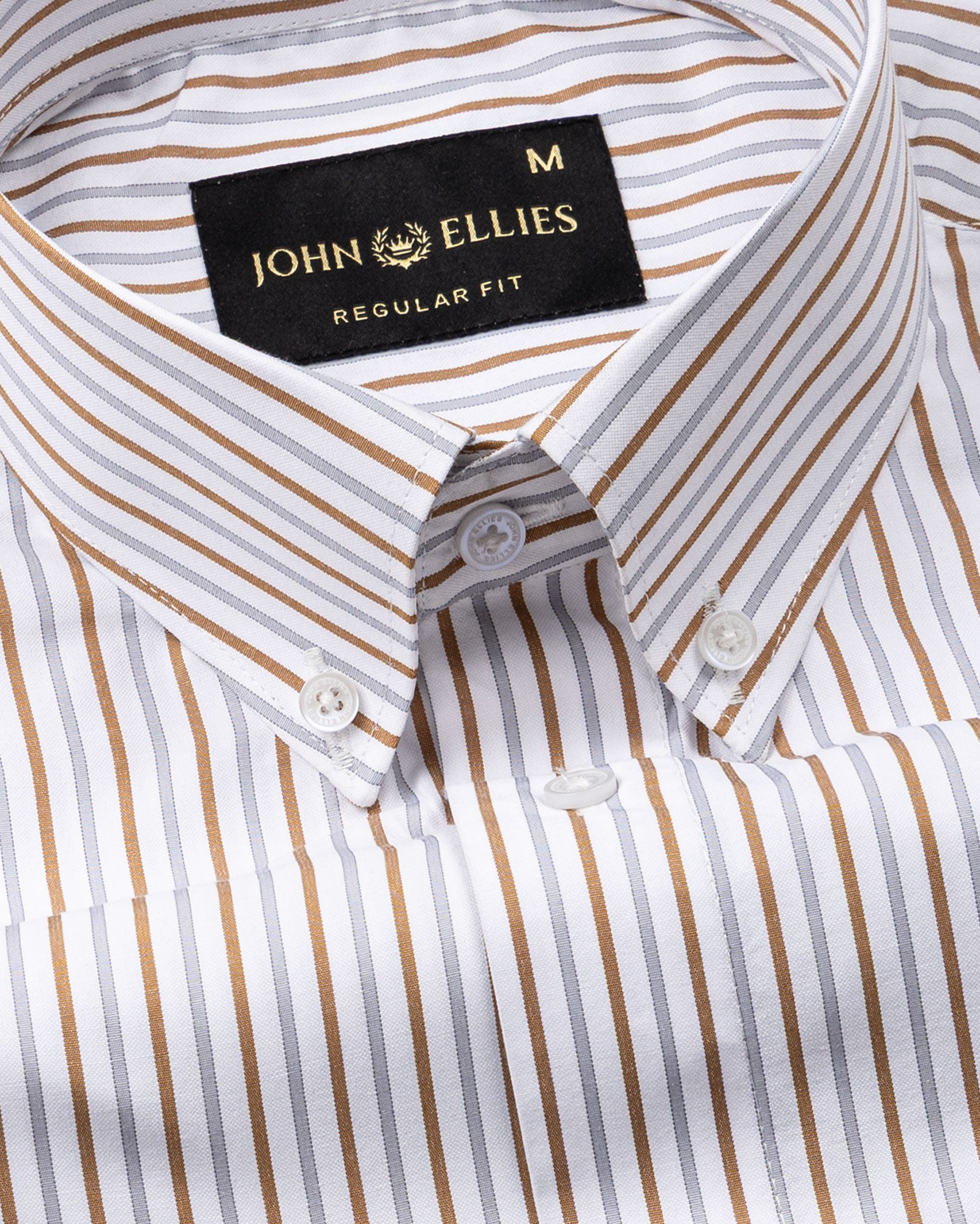 Kalom Brown Stripes Button Down Cotton Shirt - John Ellies