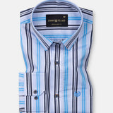 Halerk Sky Blue Stripes Premium Cotton Shirt - John Ellies