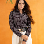 Bloom Dark Purple Design Cotton Women Shirt - John Ellies