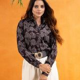 Bloom Dark Purple Design Cotton Women Shirt - John Ellies