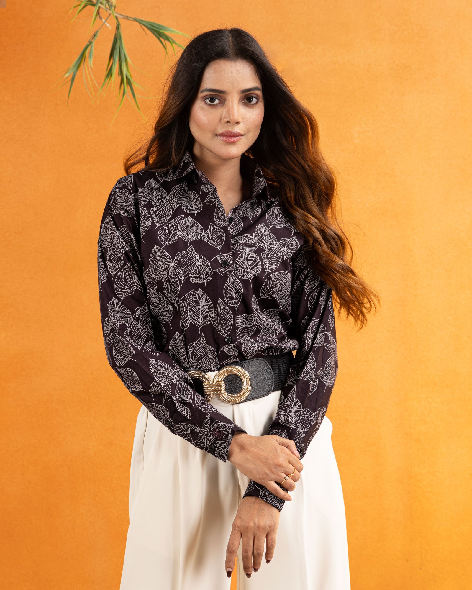 Bloom Dark Purple Design Cotton Women Shirt - John Ellies