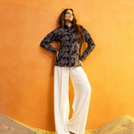 Bloom Dark Purple Design Cotton Women Shirt - John Ellies