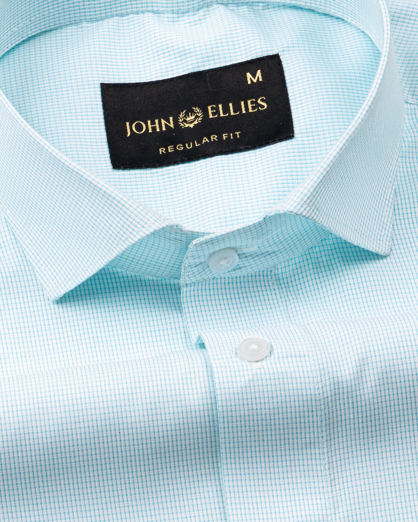 Lexicon Cyan Micro Check Cutaway Cotton Shirt - John Ellies