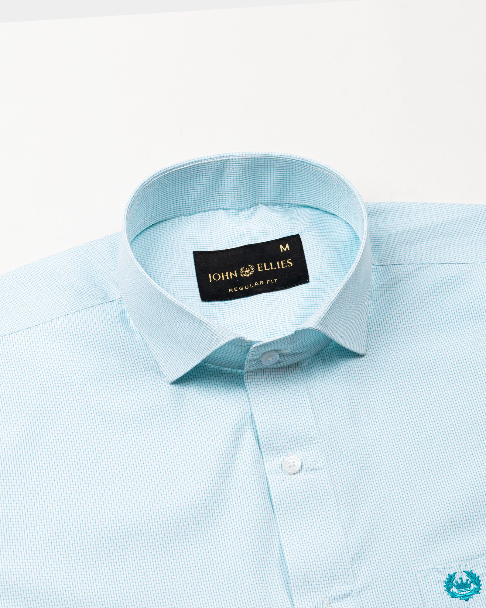 Lexicon Cyan Micro Check Cutaway Cotton Shirt - John Ellies