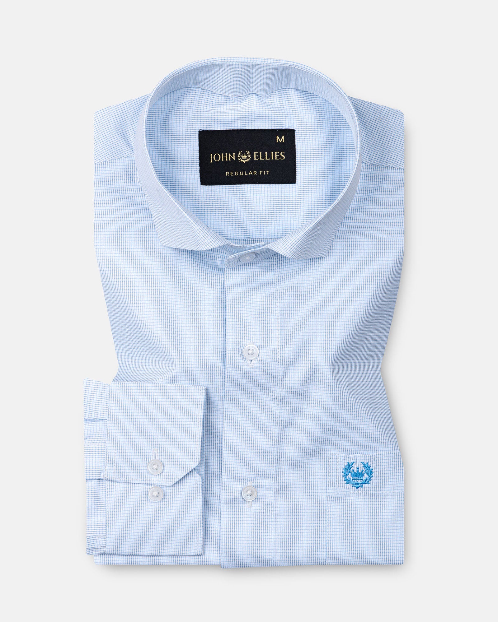 Lexicon Blue Micro Check Cutaway Cotton Shirt - John Ellies