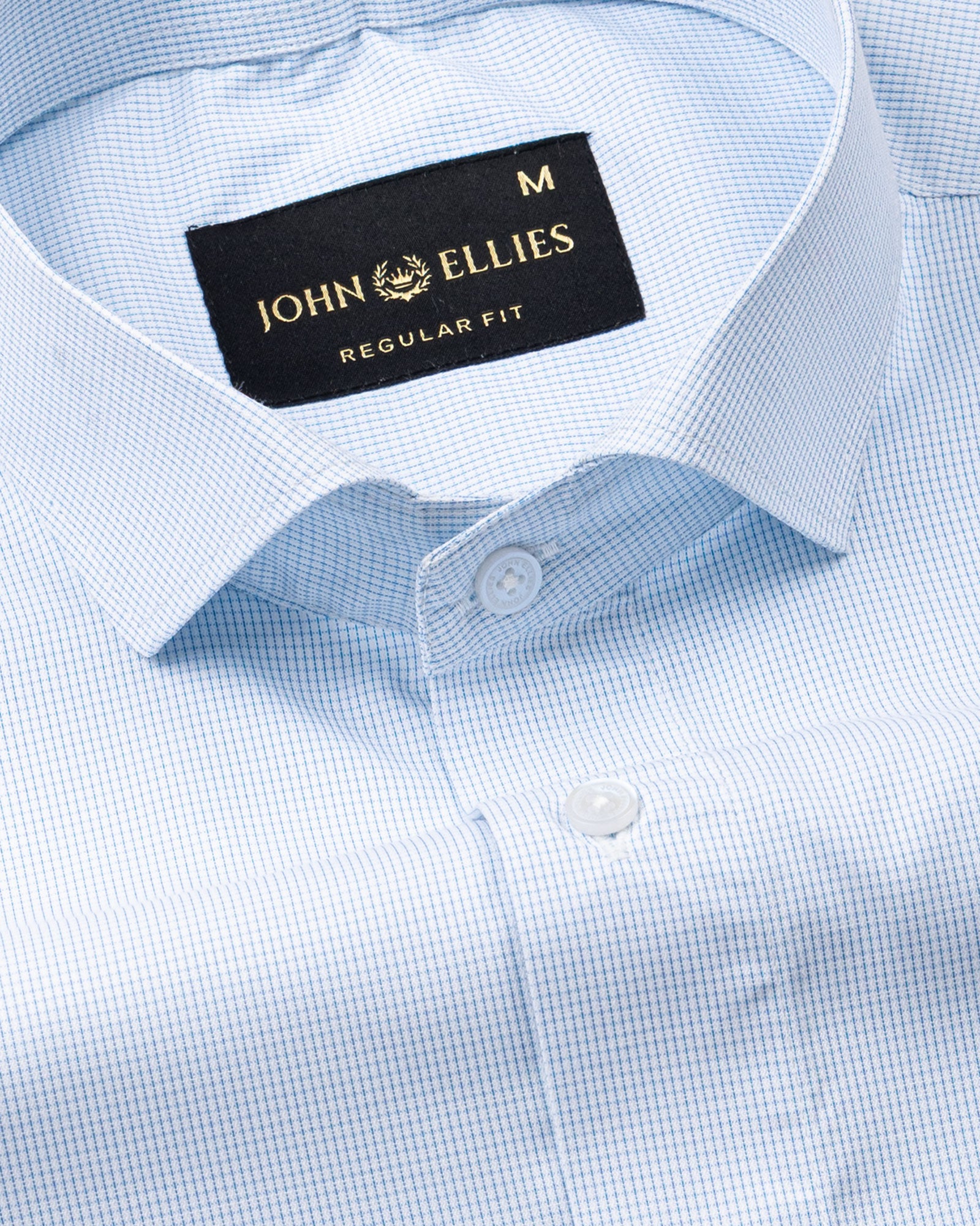 Lexicon Blue Micro Check Cutaway Cotton Shirt - John Ellies