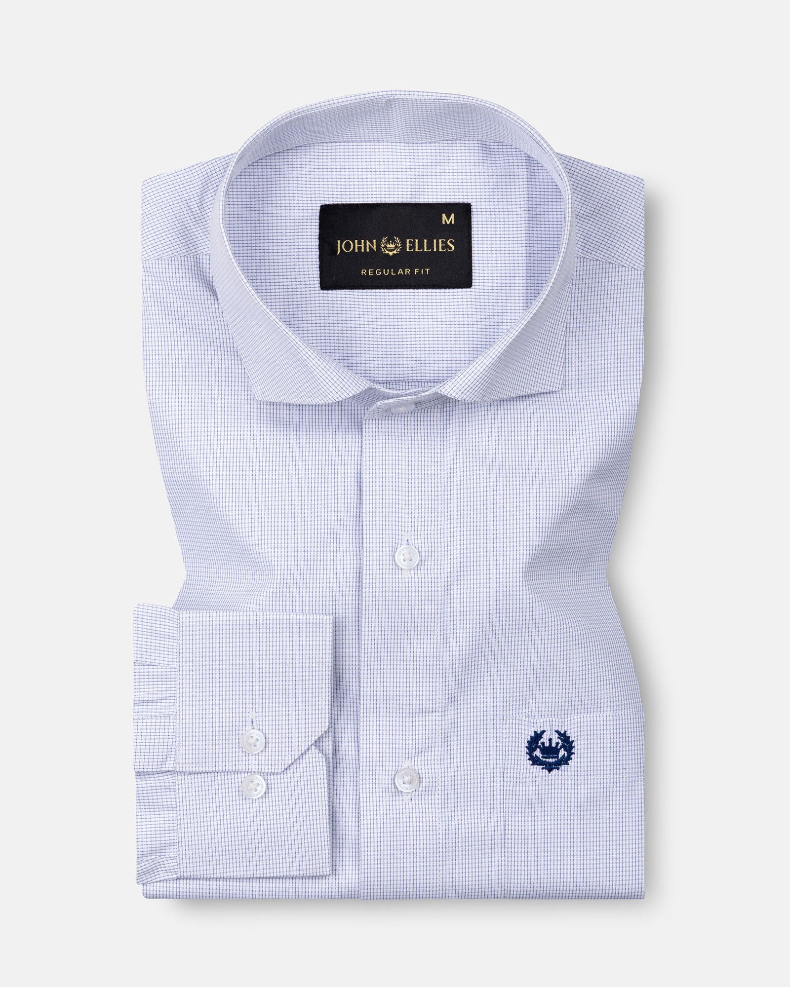 Lexicon Navy Blue Micro Check Cutaway Cotton Shirt - John Ellies