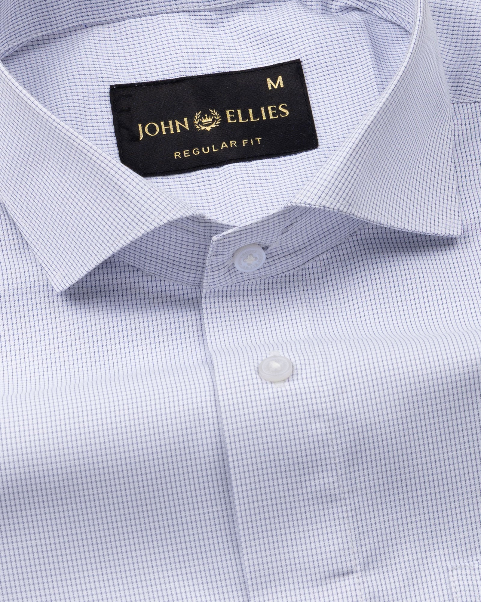 Lexicon Navy Blue Micro Check Cutaway Cotton Shirt - John Ellies