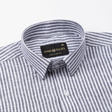 Gion Navy Blue Stripes Linen Shirt