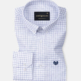 Crane Navy Blue Check Button Down Linen Shirt