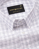 Crane Black Windowpane Check Button Down Linen Shirt