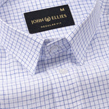 Crane Navy Blue Micro Check Button Down Linen Shirt