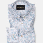 Dyncus Sky Blue Floral Printed Linen Shirt - John Ellies