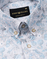 Dyncus Sky Blue Floral Printed Linen Shirt