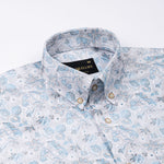 Dyncus Sky Blue Floral Printed Linen Shirt - John Ellies