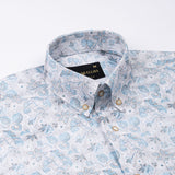 Dyncus Sky Blue Floral Printed Linen Shirt - John Ellies