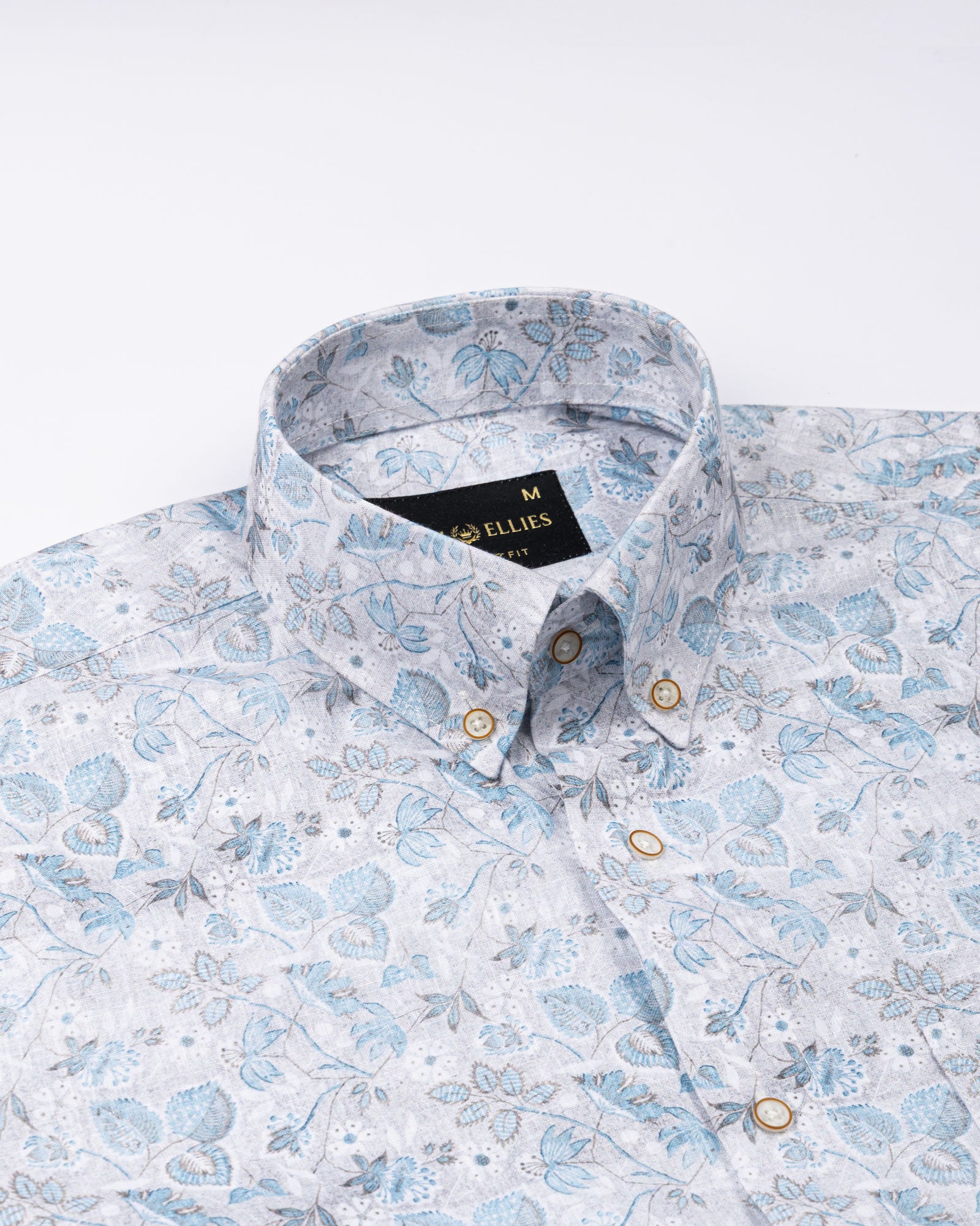 Dyncus Sky Blue Floral Printed Linen Shirt - John Ellies