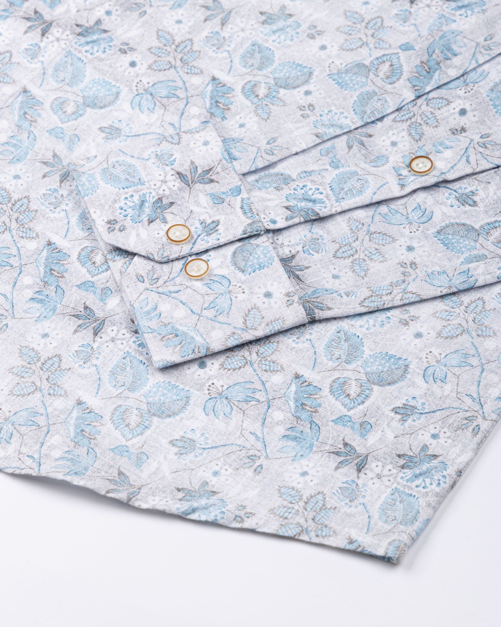 Dyncus Sky Blue Floral Printed Linen Shirt - John Ellies