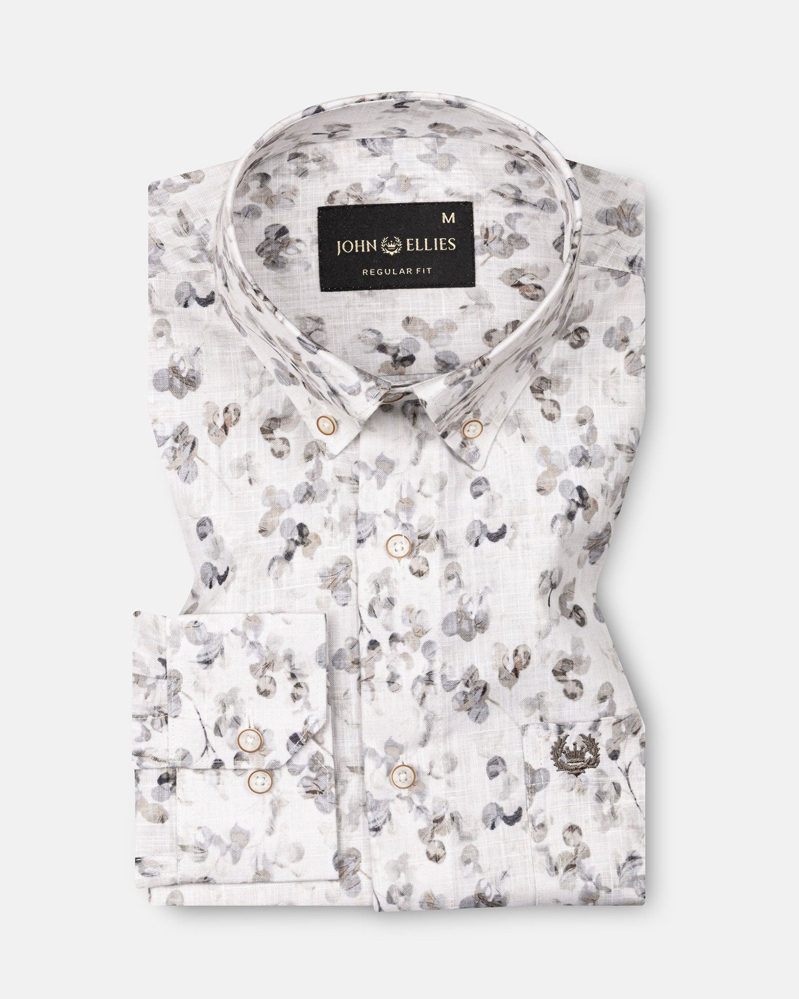 Dyncus Olive Floral Printed Linen Shirt - John Ellies