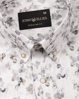 Dyncus Olive Floral Printed Linen Shirt