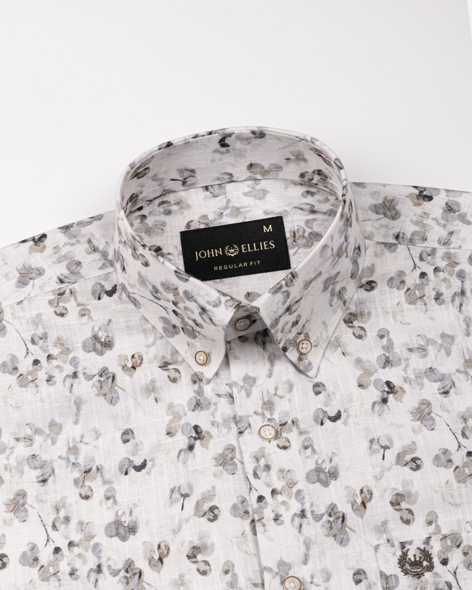 Dyncus Olive Floral Printed Linen Shirt - John Ellies