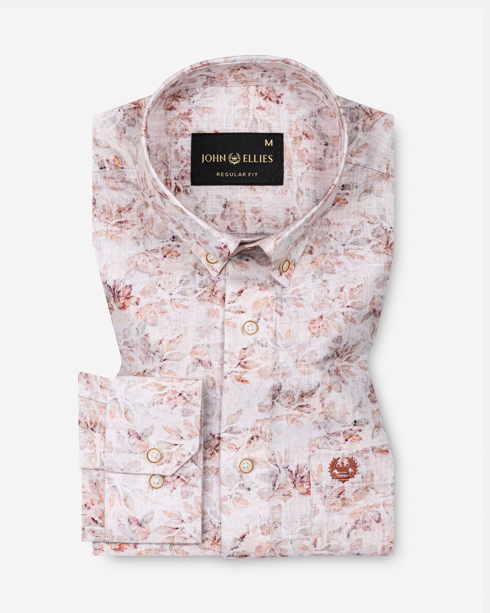 Dyncus Orange Floral Printed Linen Shirt - John Ellies