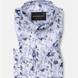 Dyncus Navy Blue Floral Printed Linen Shirt - John Ellies