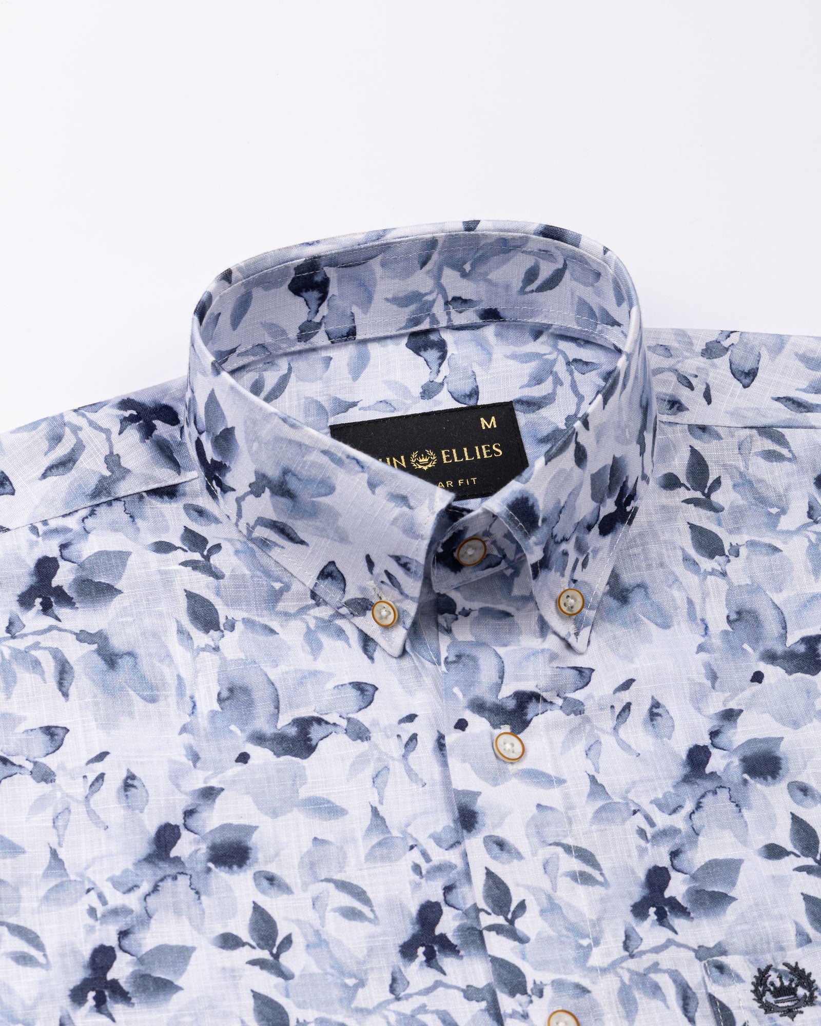 Dyncus Navy Blue Floral Printed Linen Shirt - John Ellies