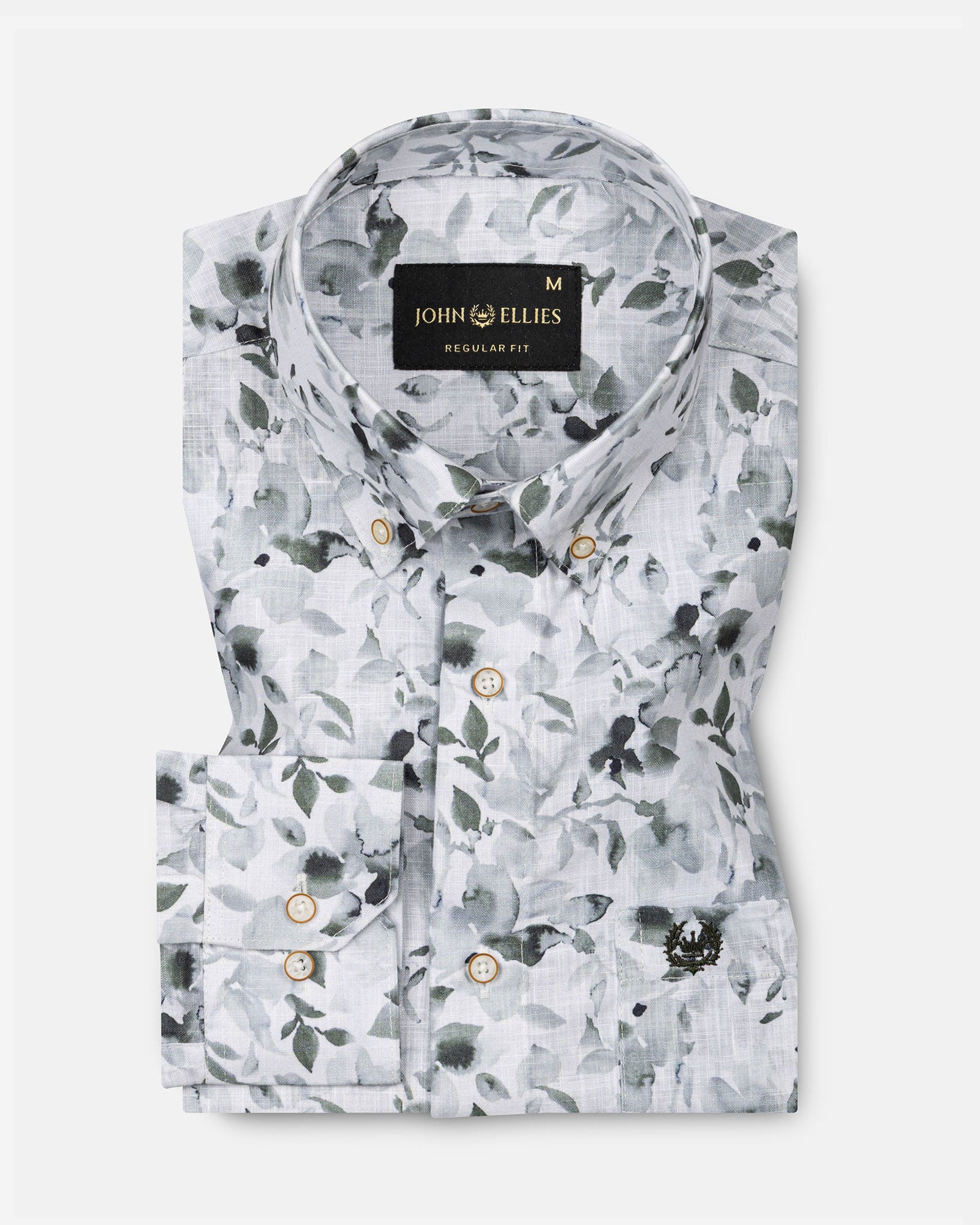 Dyncus Green Floral Printed Linen Shirt - John Ellies