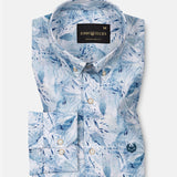 Dyncus Blue Floral Printed Linen Shirt - John Ellies