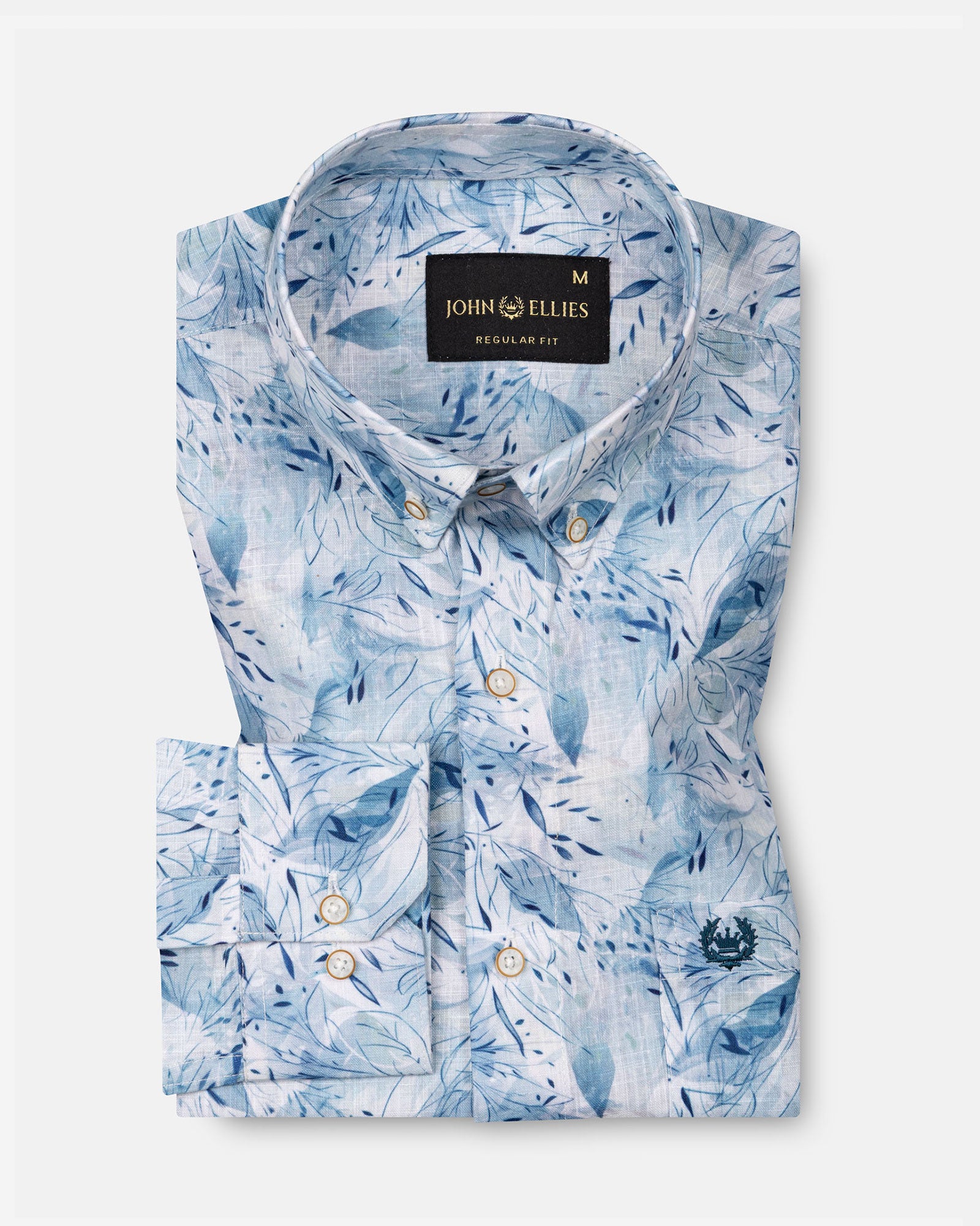 Dyncus Blue Floral Printed Linen Shirt - John Ellies