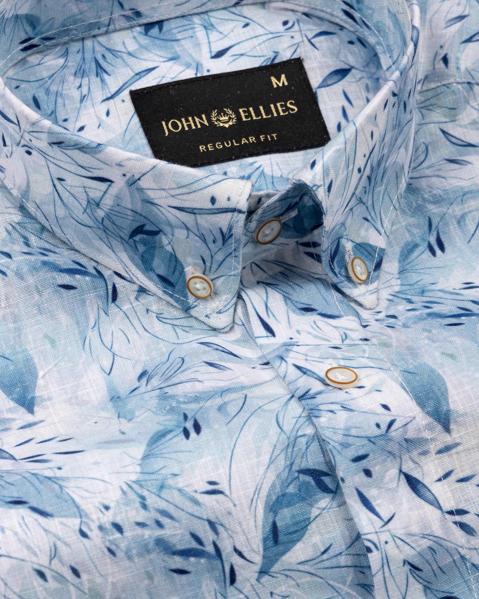 Dyncus Blue Floral Printed Linen Shirt - John Ellies